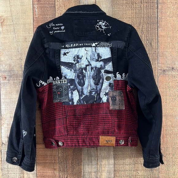 Kleep Black Red Brick Layer Jean Jacket Boys 7/8  Premium Washed Cotton Denim - Picture 5 of 9